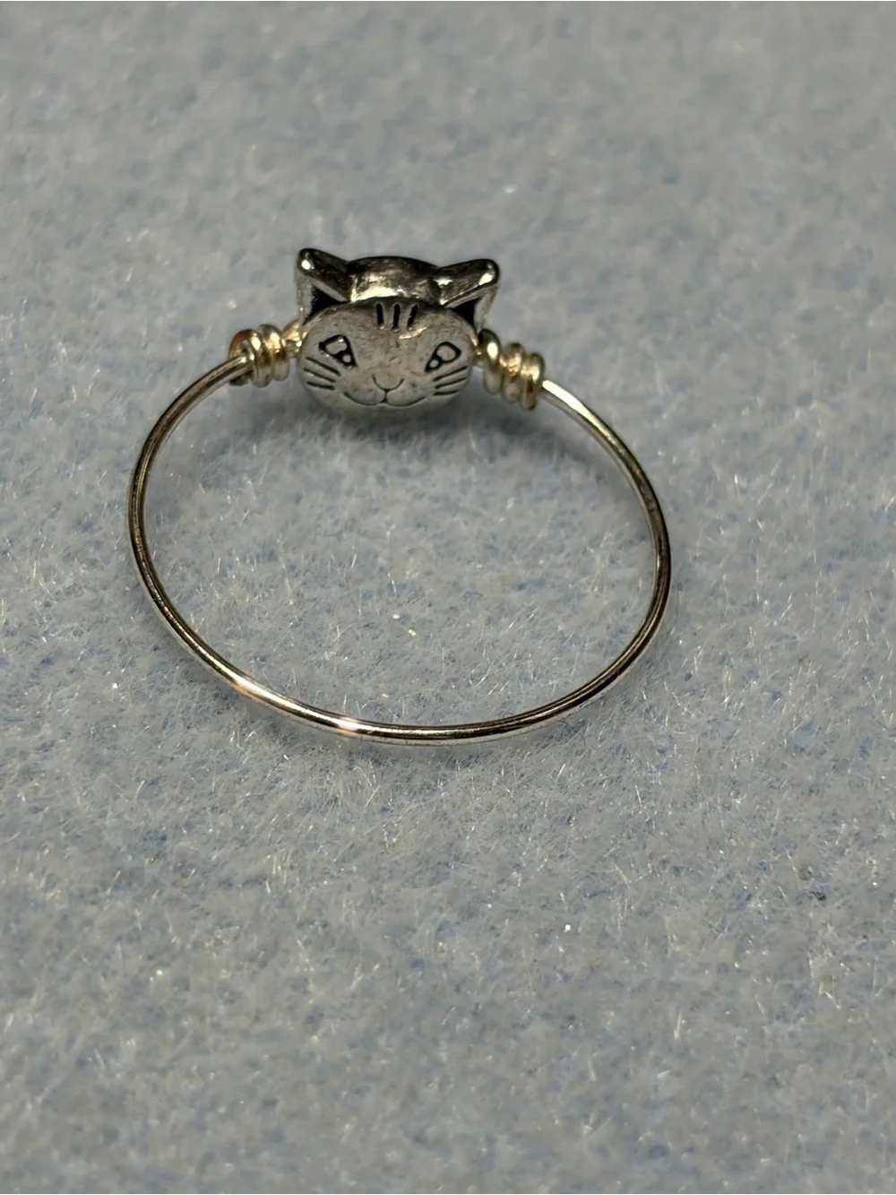 Silver Cat Face Artistic Wire Ring